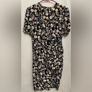 100% Silk Liz Claiborne Black and Cream Floral Dress
